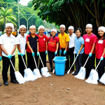 **

A diverse group of Malaysians actively participating in a community project, like cleaning up a park or organizing a local event. Focus on collaboration and engagement.

**